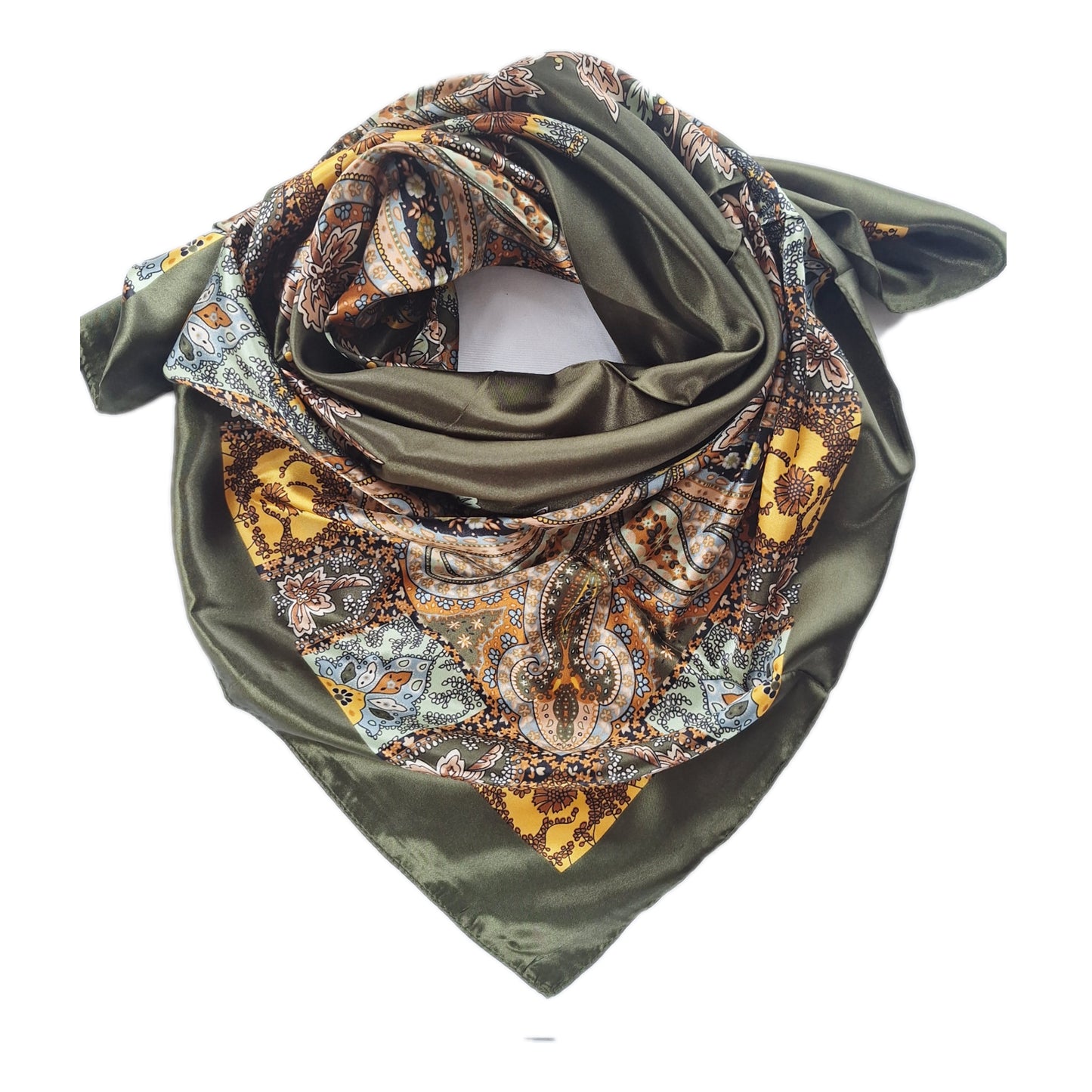 Olive Paisley Satin Scarf