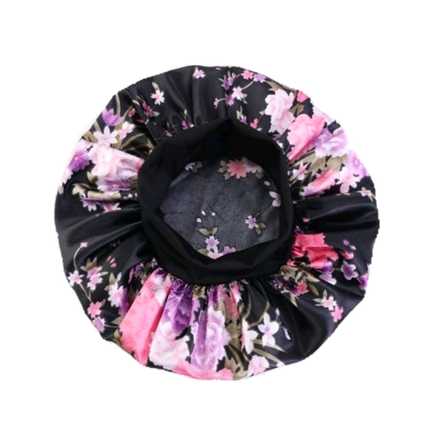 Printed Satin Bonnet - Floral Black